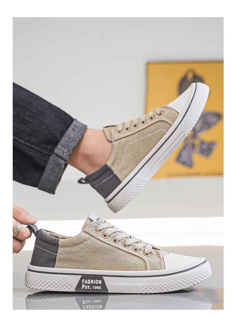 Canvas shoes four seasons men's casual shoes students flat shoes fashion soft-sole outdoor walking shoes youth Joker board shoes