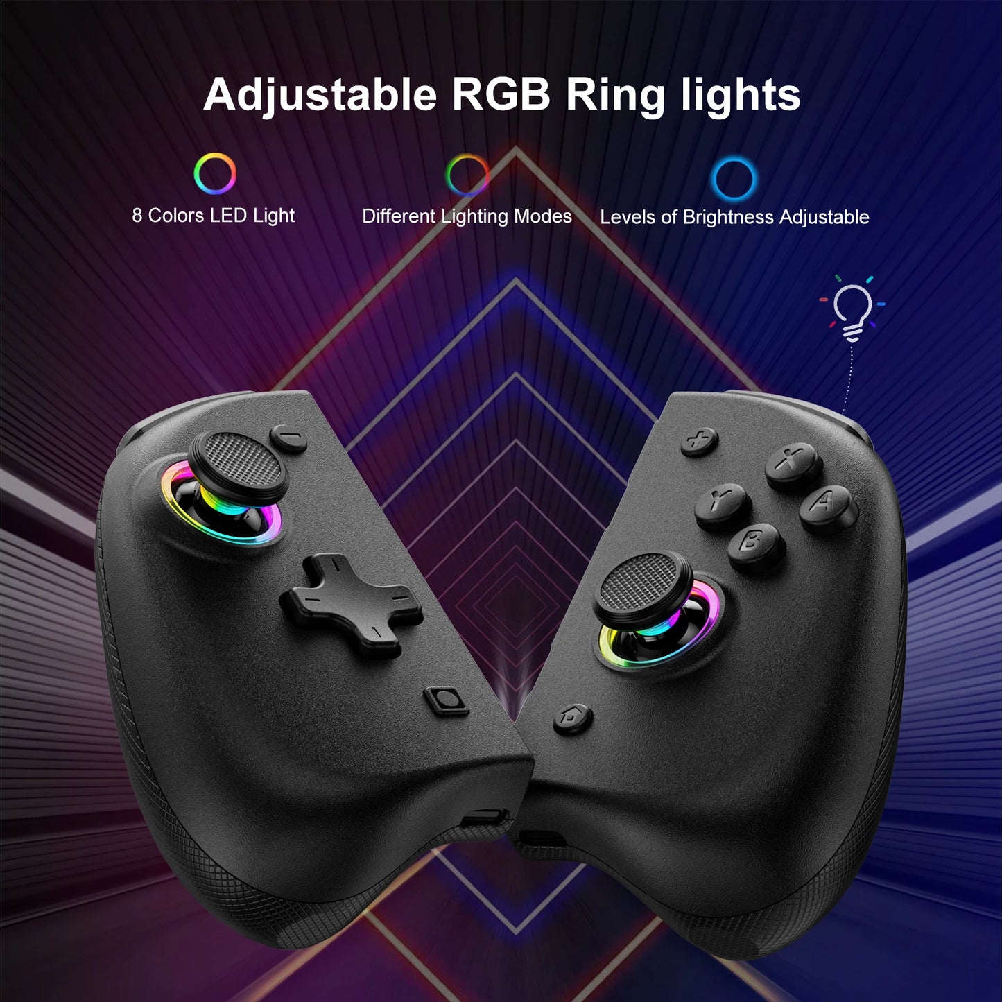 Manette sans fil LinYuvo KS37 Meteor Light pour Switch/Switch OLED, avec fonctions programmables, gyroscope 6 axes, Turbo et vibration