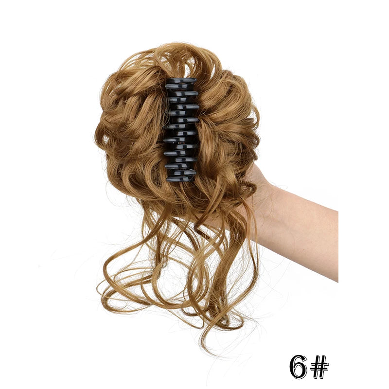Synthetic Short Wavy Curly Messy Elegant Bun Hair Piece Claw Clip Tousled Updo Hair Buns Hairpiece Extensions for Women