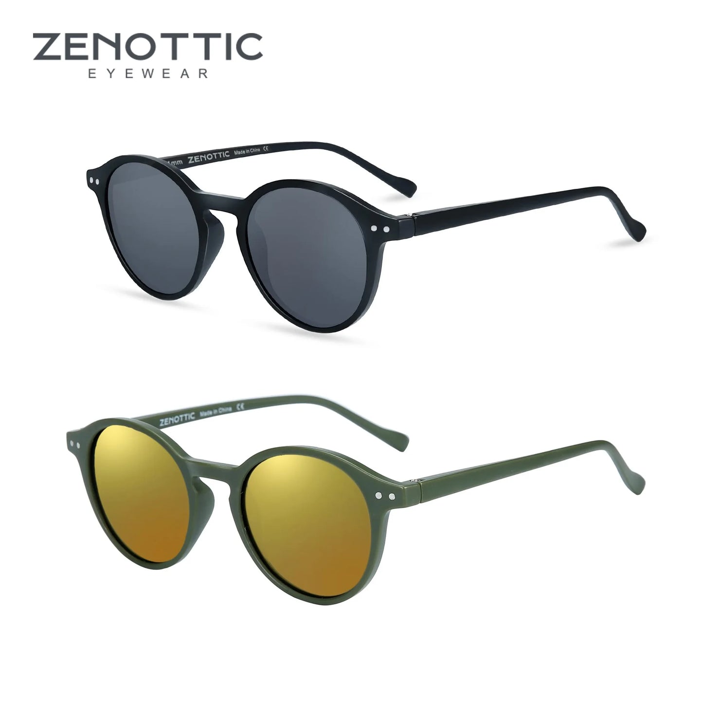 ZENOTTIC Lunettes de Soleil Rétro Polarisées 2023 2024 Hommes Femmes Vintage Petite Monture Ronde Lunettes de Soleil Verres Polarisés UV400 Nuance