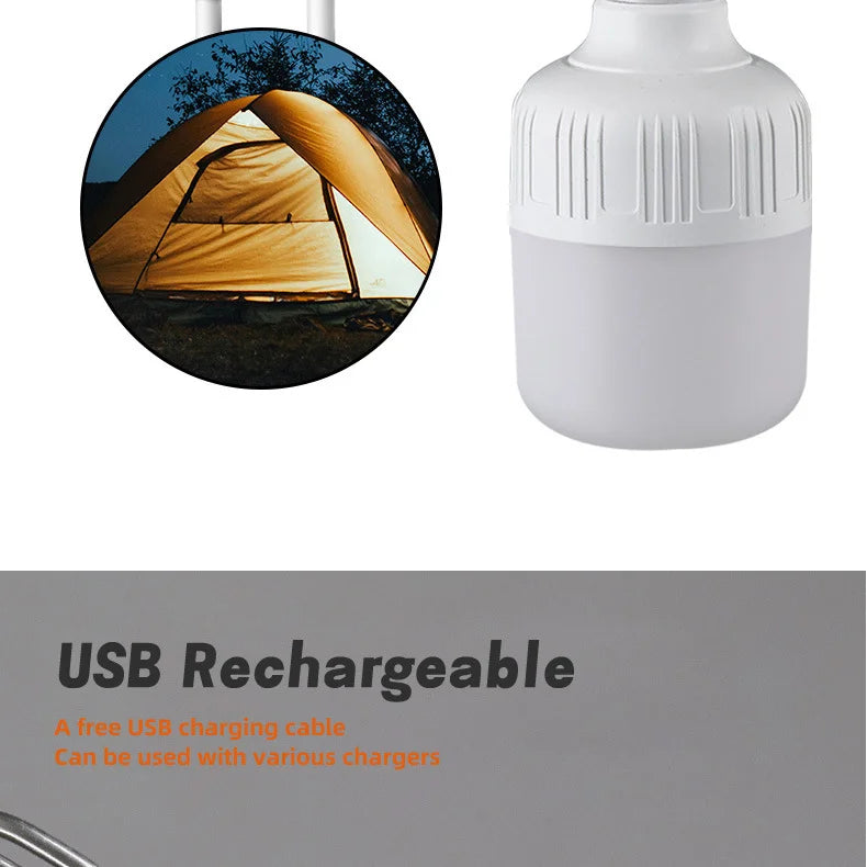 USB Rechargeable LED Bulb with Hook Portable Emergency Light for Outdoor Camping Fishing Hiking Security
