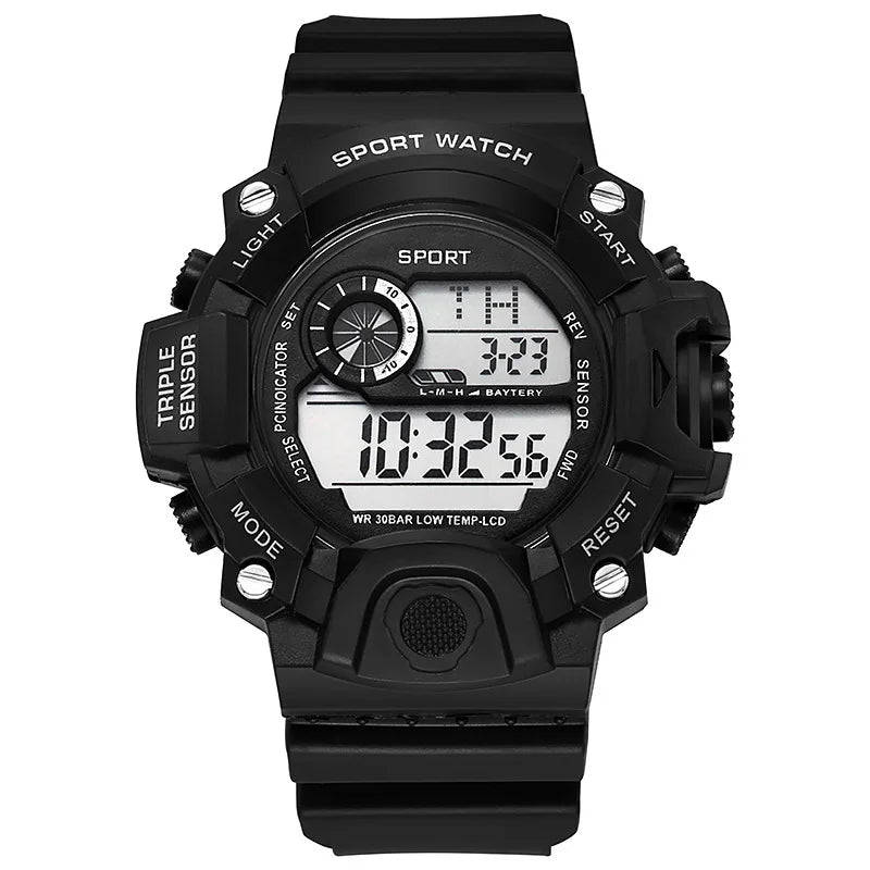 Mode Herrenuhr Sportliche elektronische Armbanduhr Großes Zifferblatt Multifunktional Wasserdicht Leuchtend Alarm Kinder Militäruhr für Herren