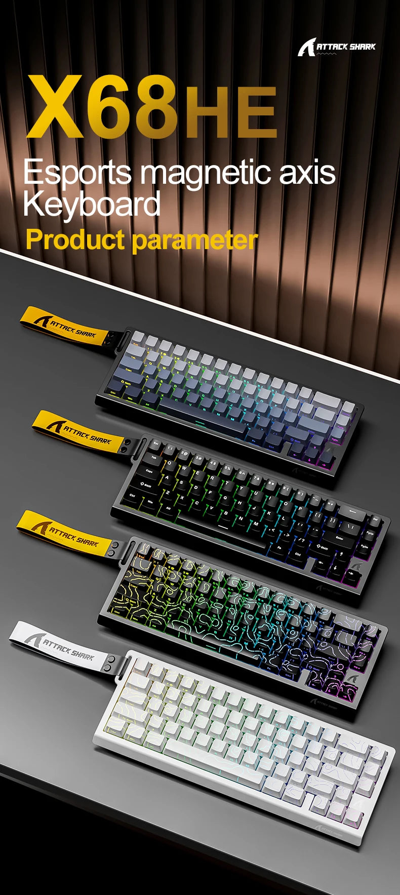 X68HE ATTACK SHARK X68PRO RGB Magnetic Mechanical Keyboard 0.01mm RT Accuracy 128K Rate 0.125ms and 8000Hz for E-sports