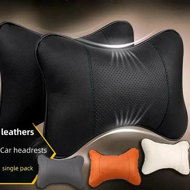 Car Neck Pillows Both Side Pu Leather 1pcs Pack Headrest For Head Pain Relief Filled Fiber Universal Car Pillow