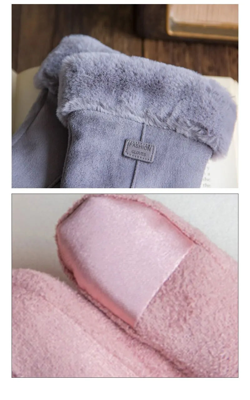 New Fashion Gloves Autumn Winter Cute Furry Warm Mitts Full Finger Mittens Women Outdoor Sport Female Gloves Screen