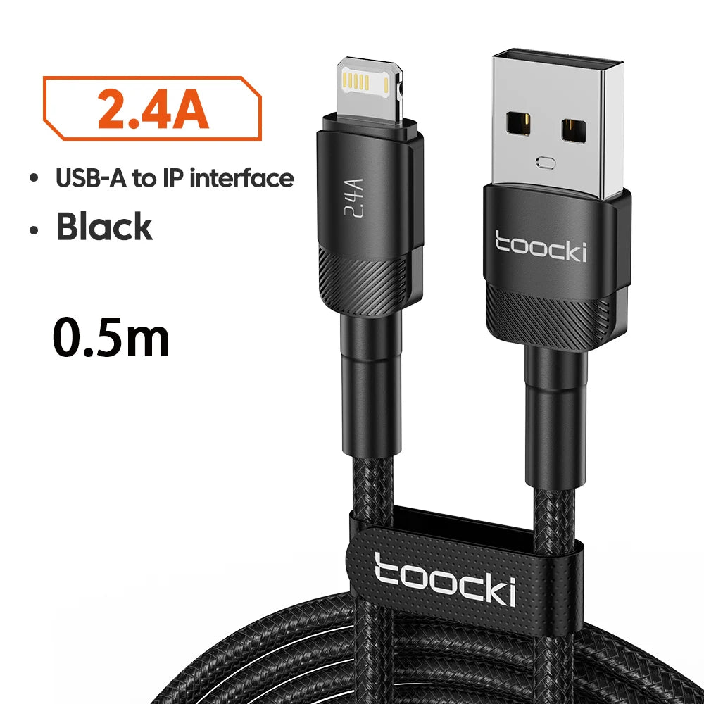 Toocki USB iPhone Cable 2Pack Aluminum Fast Charging Charger USB to iP Cable for iPhone 14 13 12 Pro Max X 8 Plus iPad Data Cord