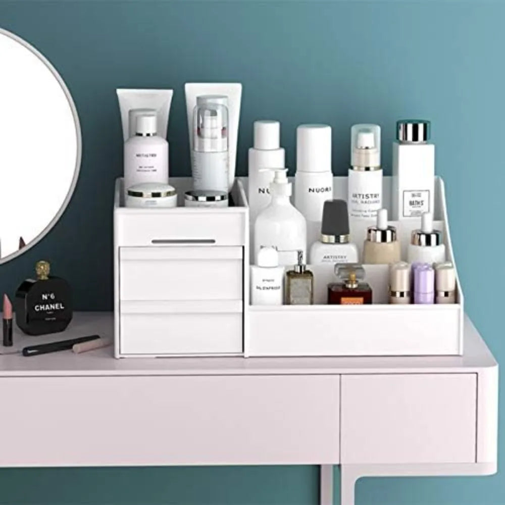 Large White Cosmetic Storage Box: Multi-Compartment Organizer for Makeup, Skincare, Jewelry, Brushes & Nail Polish - Shoppiline