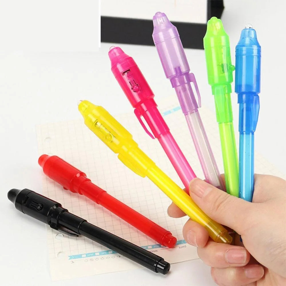 Leuchtender Leuchtstift Magischer Lila 2 in 1 UV-Schwarzlicht-Kombistift zum Zeichnen Unsichtbare Tinte Stift Lernspielzeug für Kinder