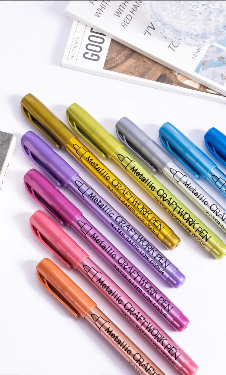 12 Colors Metallic Markers Pens Silver Gold Paint Pens for Black Paper, Glass, Rock Painting, Halloween Pumpkin Scrapbook Album