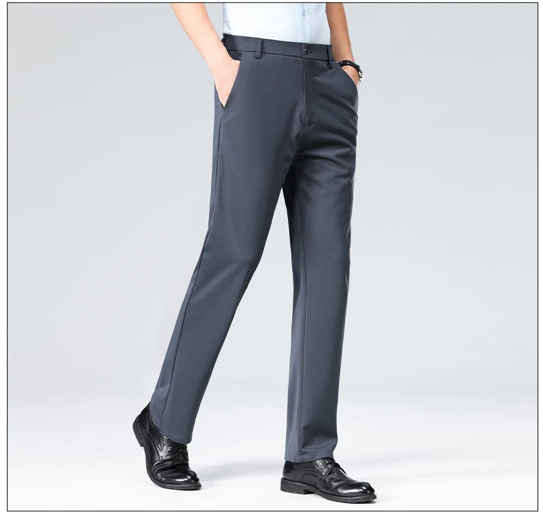 Mens Summer Stretch Straight Leg Business Dress Pants Breathable High Drape Trousers for Business Events