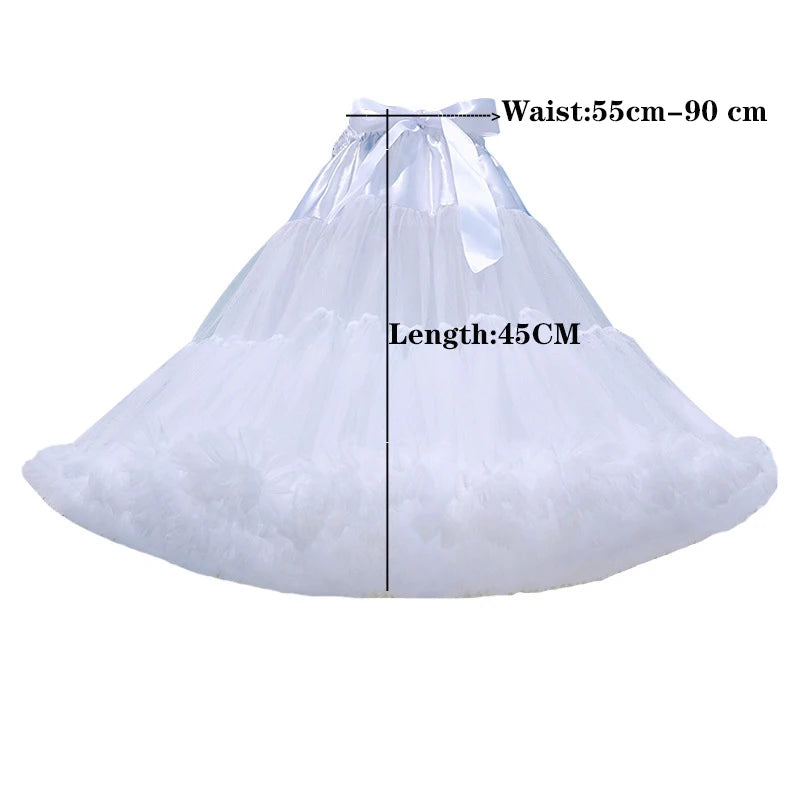 Lowest Pirce Womens 2-Layered Pleated Tulle Petticoat White Black Tutu Puffy Party Cosplay Skirt Lolita Cosplay Bridal Crinoline