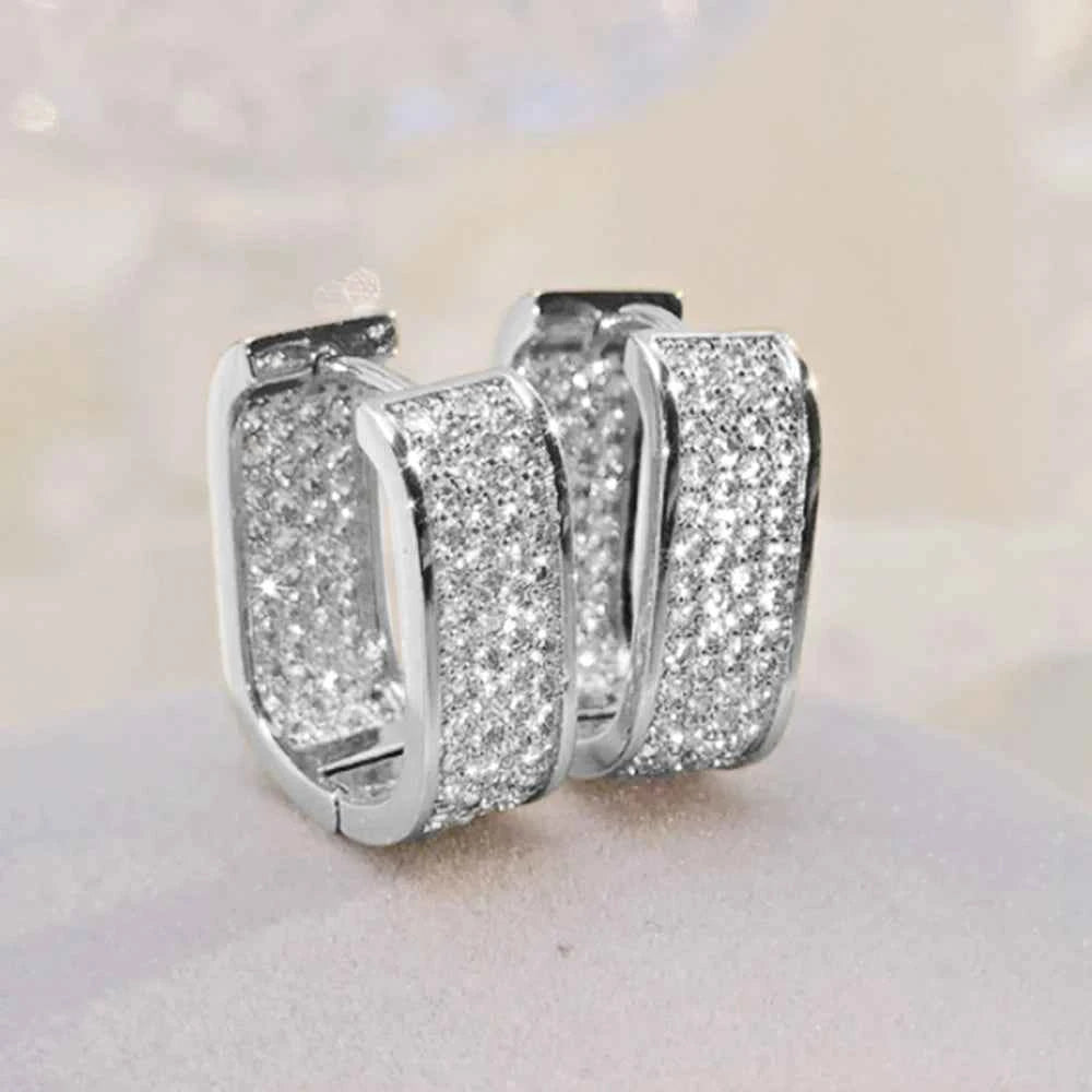 Huitan Korean Fashion Paved CZ Hoop Earrings for Women Metal Silver Color/Gold Color Simple Versatile Girls Earrings Hot Jewelry