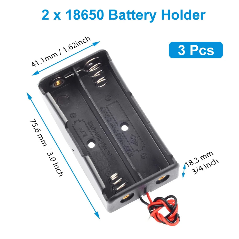3pcs 18650 Battery Holder with Wire 3.7V,7.4V, 11.1V, 14.8V 18650 Battery Holder Box for Battery storage charging
