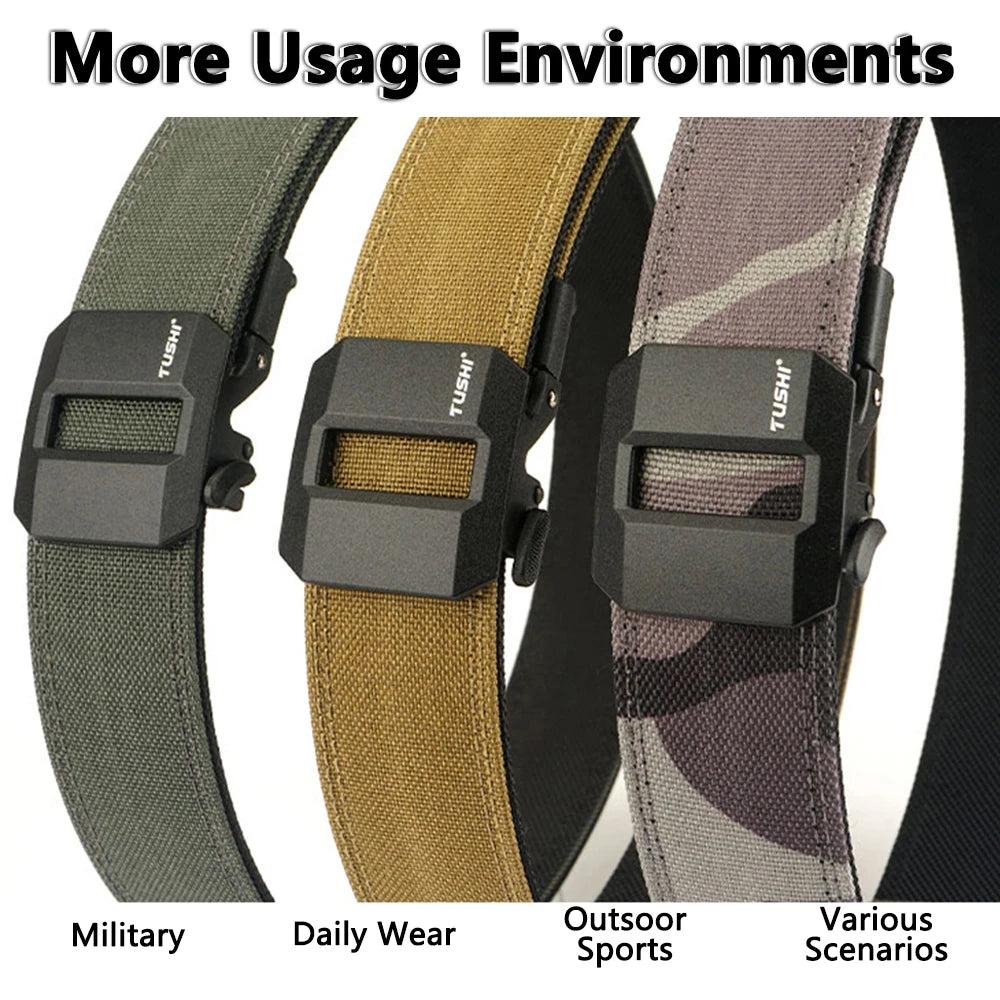 TUSHI Belt Hard Tactical Belt for Men Metal Automatic Buckle IPSC Gun Belt 1100D Nylon Military Belt Outdoor Sports Girdle Male