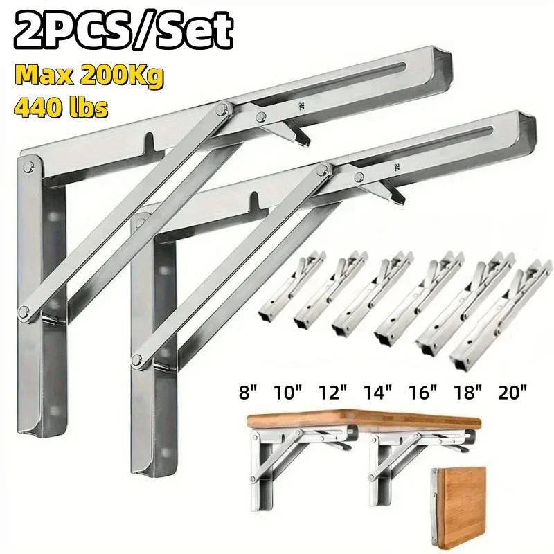 Heavy Duty Folding Triangle Shelf Bracket | Stainless Steel Wall Mount, Space Saving Fold Flat Rust-Proof Support
