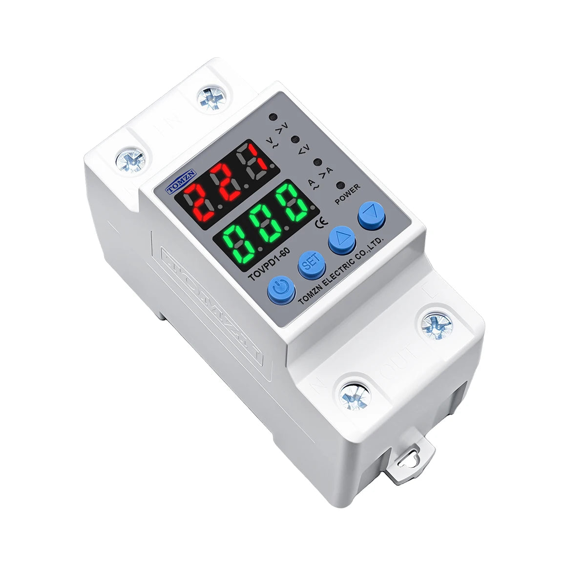 DIN Rail Dual Display Adjustable Over Voltage Current And Under Voltage Protective Device Protector Relay 40A 63A 80A 220V 230V
