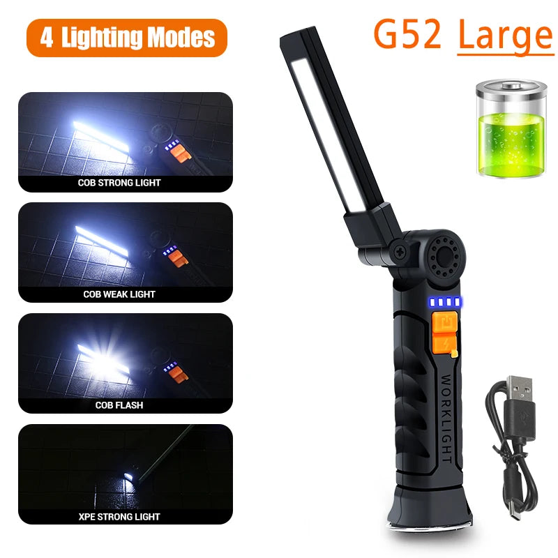 Multifunctional Folding Work Light Portable Camping Light USB Rechargeable Flashlight With Built-in Battery Magnetic Lamp