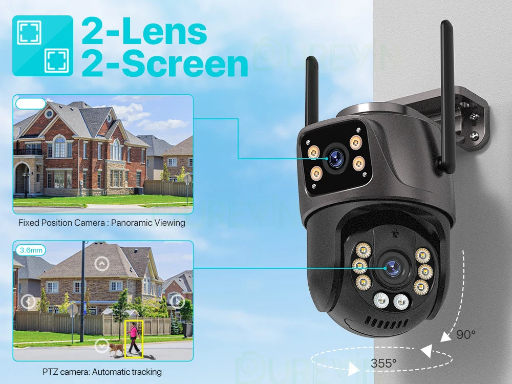4K 8MP HD Wifi PTZ Camera Outdoor 4MP Dual Lens Dual Screen AI Auto Tracking IP Camera CCTV Audio Video Surveillance P2P iCSee - Shoppiline
