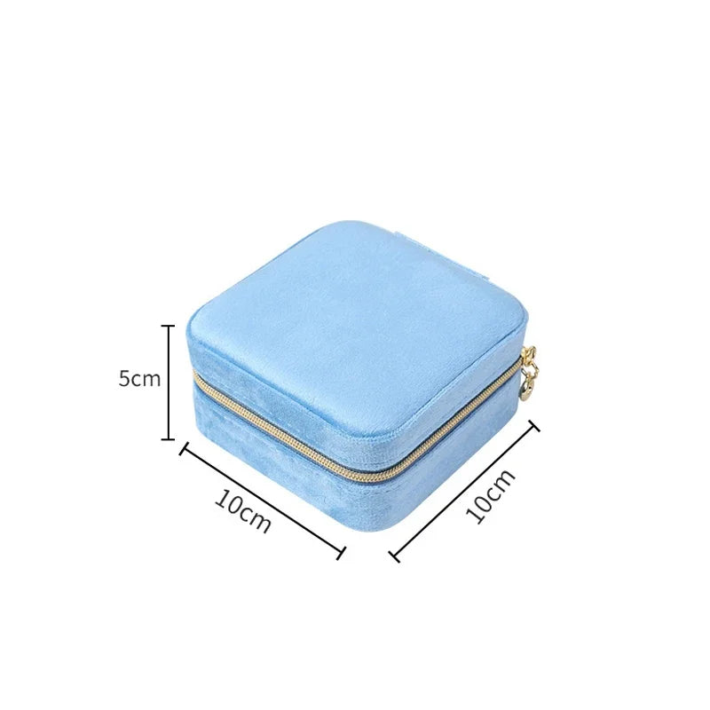 Boîte à bijoux en velours pour femmes, organisateur de colliers, bagues, boucles d'oreilles, étui de rangement portable carré à fermeture éclair