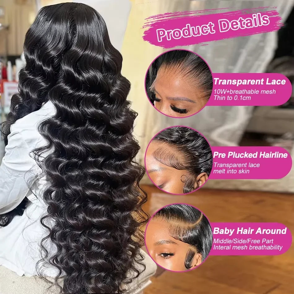 Loose Deep 13x6 Lace Front Human Hair Wig 30 40 Inches Brazilian Water Deep Wave 13x4 HD Lace Frontal Wig Curly Wigs For Women