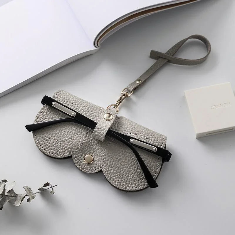 Litchi Embossed PU Leather Glasses Case Cute Hanging Eyewear Holder for Sunglasses Reading Glasses Portable Travel Storage Bag