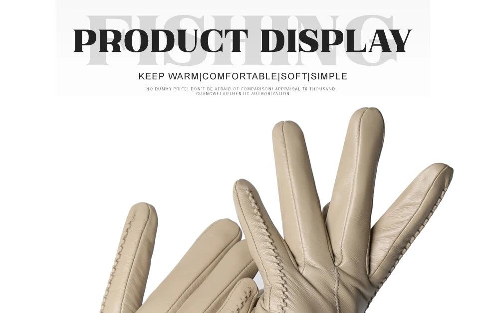 Women's sheepskin gloves winter warm plus velvet short thin touch screen driving color women's leather gloves good quality -2226