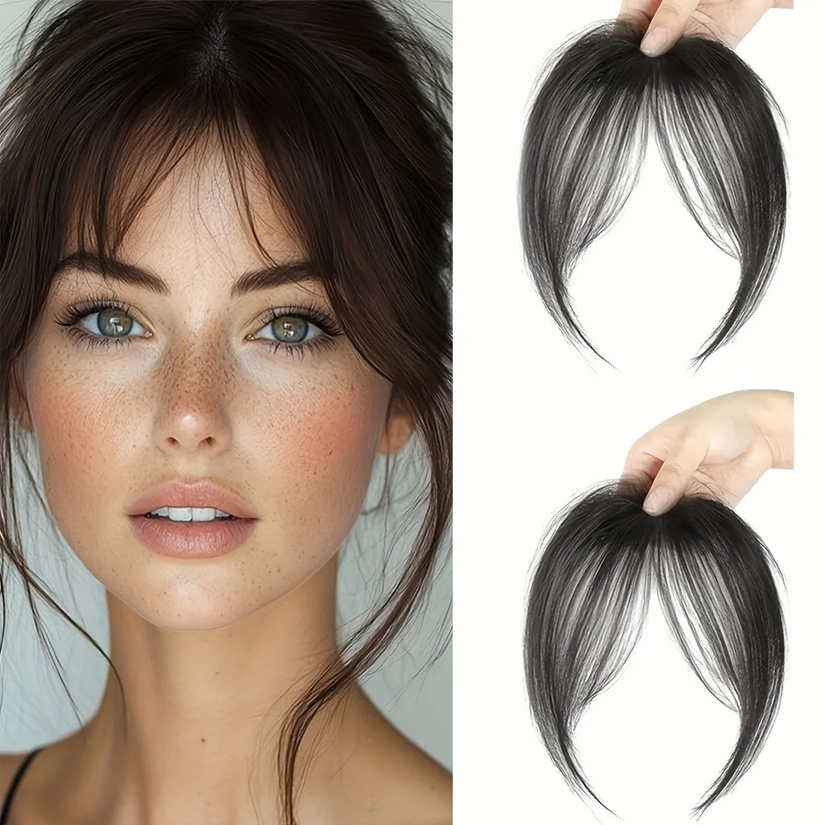 Synthesis Wig Middle-Part Bangs Hair Extensions Clip In Forehead Natural Seamless French Oblique Bangs Eight-Character Bangs