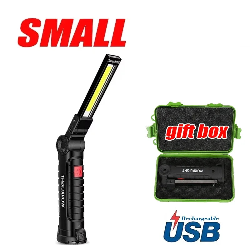 Portable COB LED Work Light USB Rechargeable LED Flashlight Inspection Lamp With Magnetic Hook Power Bank 18650 Battery Torch