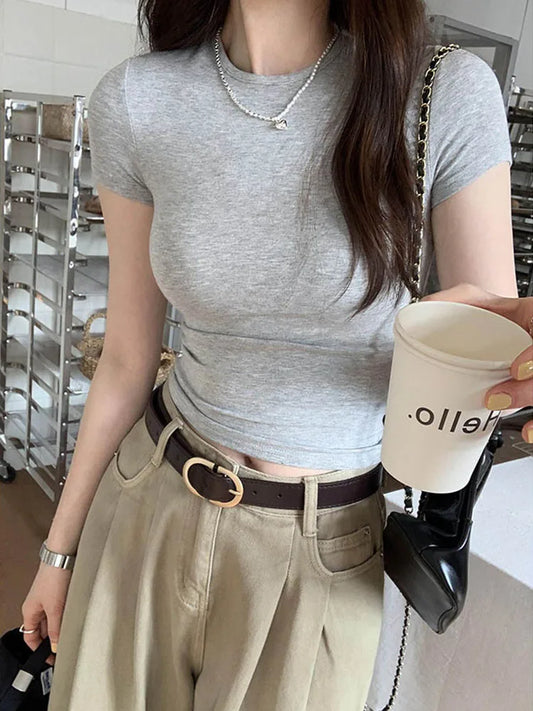 Basic Solid Crop Top Kurzarm Rundhals Enges T-Shirt Sommer Casual Tee für Damen Y2K Vintage Top Harajuku Streetwear