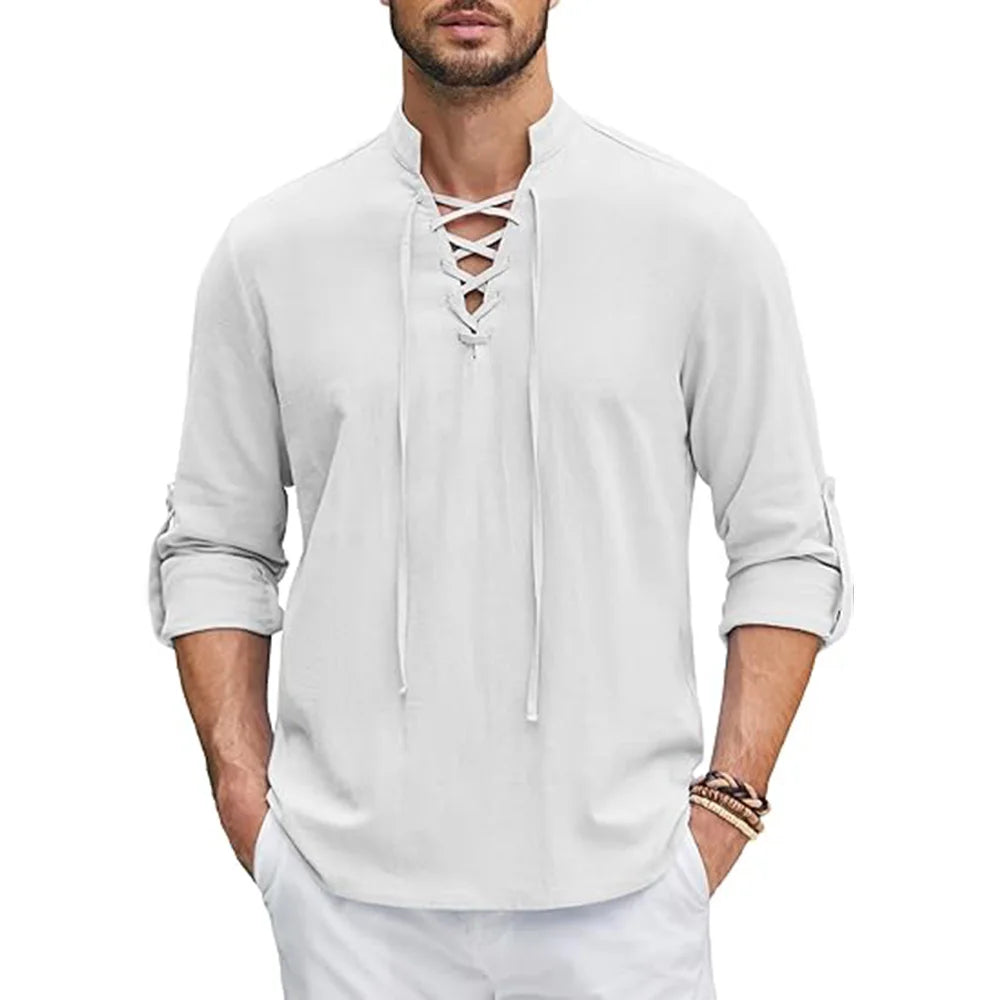 Chemise Renaissance Homme Pirate Médiéval Viking Haut Chemises en coton et lin Hommes à manches longues Costume d'Halloween