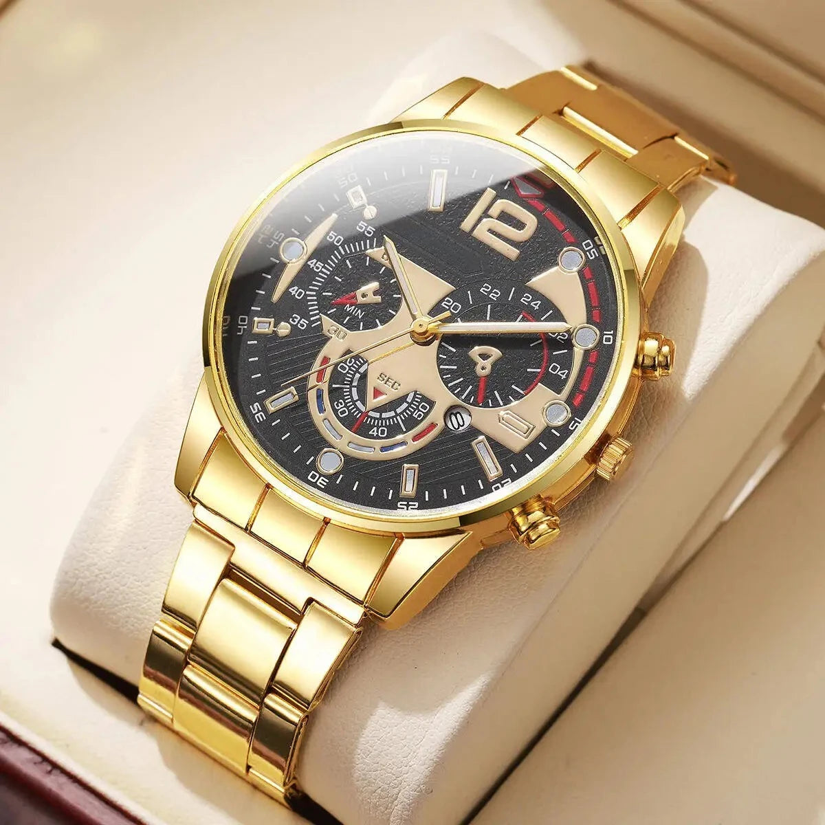 Fashion Decorative Three-eyes Dial Men Business Watches Luxury Quartz Wristwatches with Calendar Clock Reloj Hombre（Without Box）