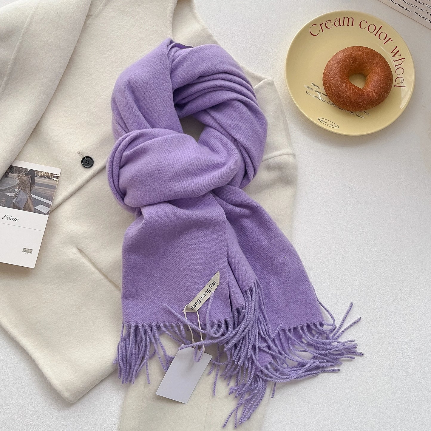 2025 New Winter Wool Scarf For Women Long Warm Cashmere Scarves Hijab Solid Lady Shawl Wrap Female Pashmina Bandana Head Scarfs