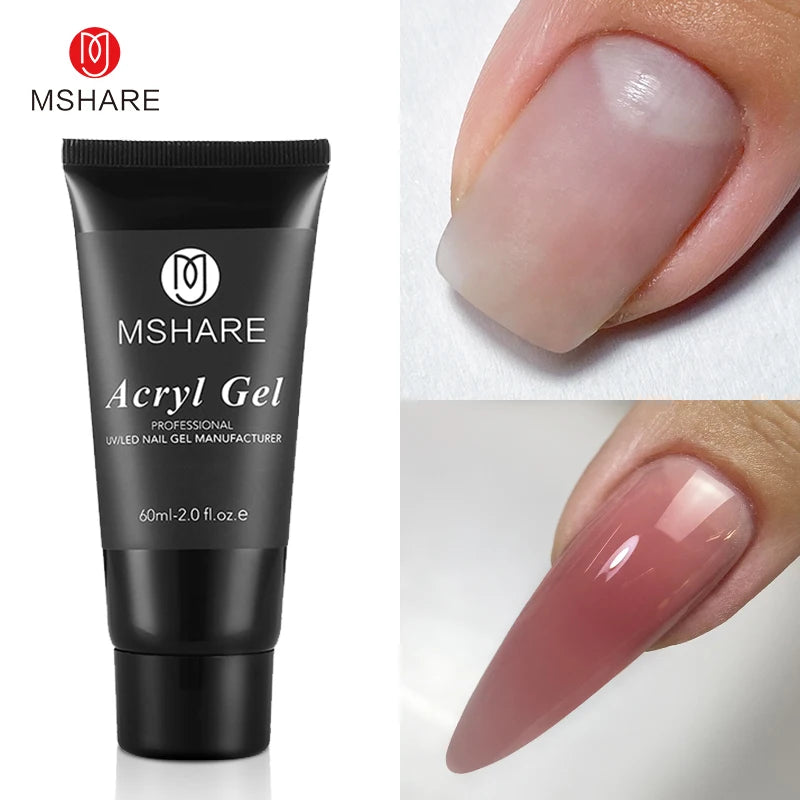 MSHARE Poly Nails Acryl Gel 60ml Builder UV Led Acrylgel Nagelverlängerungen Acryl Rosa Weiß Klar Acrylat HEMA TPO-freies Gel