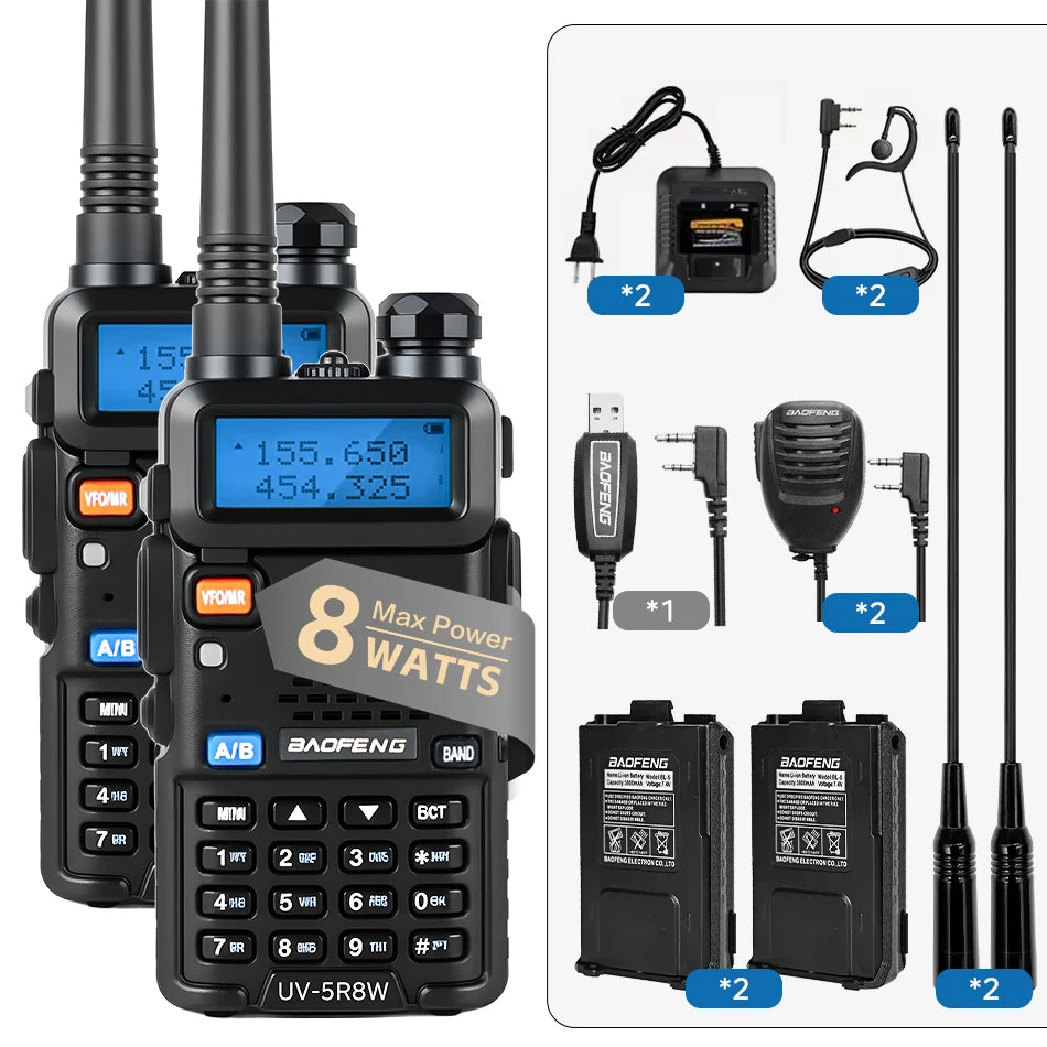1/2PCS BaoFeng UV-5R 8W Tri-Power Walkie Talkie High Power Dual Band Long Range 128 CH Portable Handheld UV 5R Ham Two Way Radio - Shoppiline