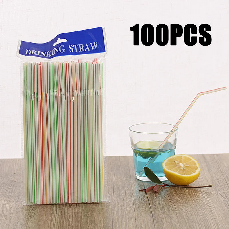 100 Stücke Bunte Biegsame Trinkhalme Kunststoff-Trinkhalme für Milch Tee Bar Party Trinkhalme Hochzeit Küche Getränkehalme