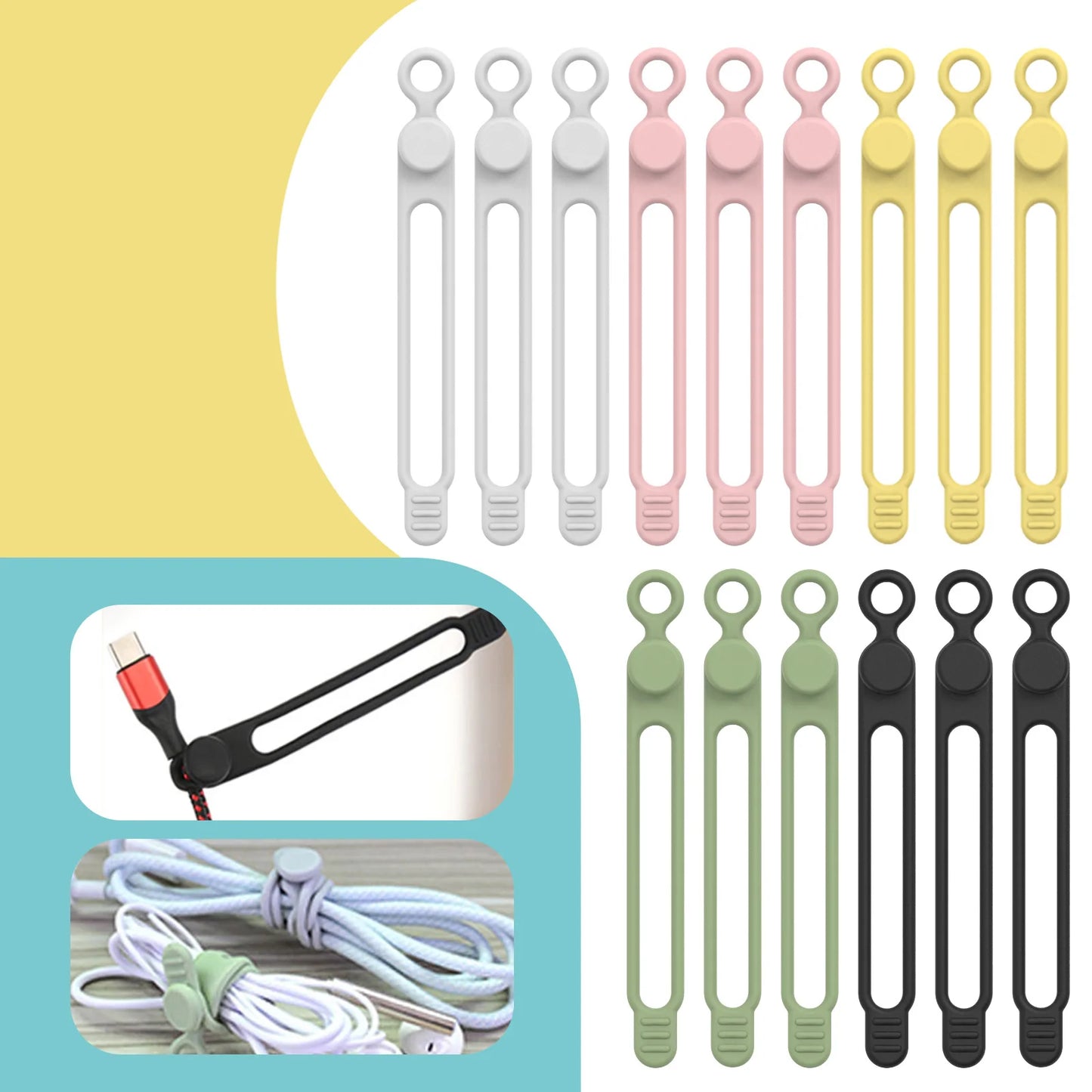 Silicone Cable Ties,Cord Organizer,Cable Straps,Reusable Cord Ties,Travel Cable Organizer ,Cute Elastic Tie, Wire Ties