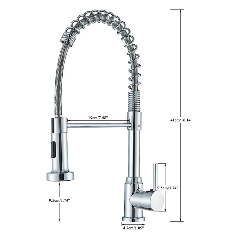 Chrome Spring Pull Down Kitchen Faucets Stream Spray Head Hot Cold Water Tap Stainless steel Rotation Kitchen Mixer Tap Crane - Shoppiline