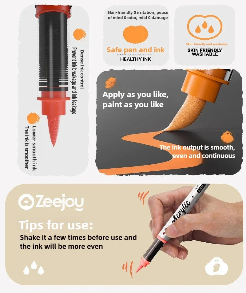 ZEEJOY 120/12/1 Colors Direct Liquid Acrylic Marker Pens Waterproof Pen Soft Brush Nib for Manga School Art Supplies Stationery