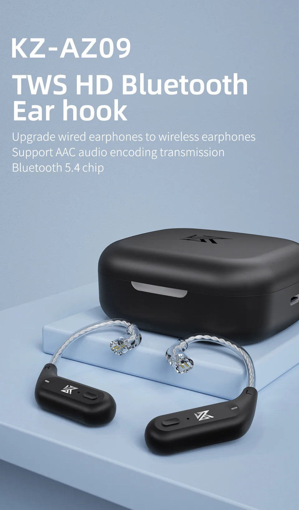 KZ AZ09  Bluetooth 5.2 HD Bluetooth Module Wireless Upgrade Cable HIFI Wireless Ear Hook Connector With Charging Case S2 Z1 S1