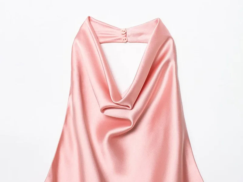 MUJER 2026 Halter Tops for Women Black Satin Backless Top Female Pink Summer Beach Top Woman off Shoulder Camisole Top Women