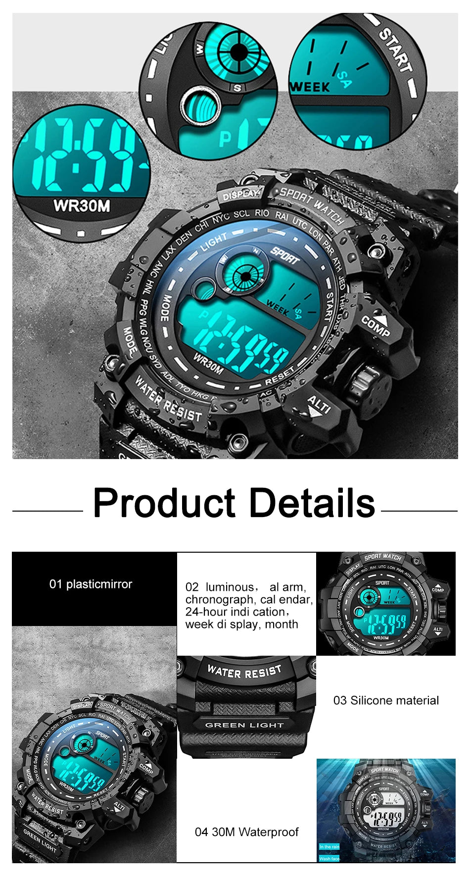 Neue Herren-LED-Digitaluhren Leuchtende Mode-Sport-Wasserdichte Uhren Für Mann Datum Armee Militäruhr Relogio Masculino