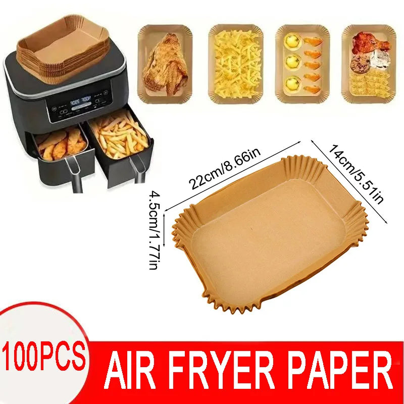 50/100PCS Einweg-Heißluftfritteusenpapier Quadratisch Rund Backpapier Grillplatte Antihaftmatte Küchenbackofen Öl absorbierendes Papierwerkzeug