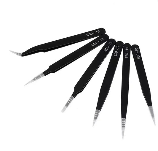 Antistatic Stainless Steel Tweezers 6 PCS Precision Maintenance Industrial Repair Curved Tool Home Work Model Making Hand Tools