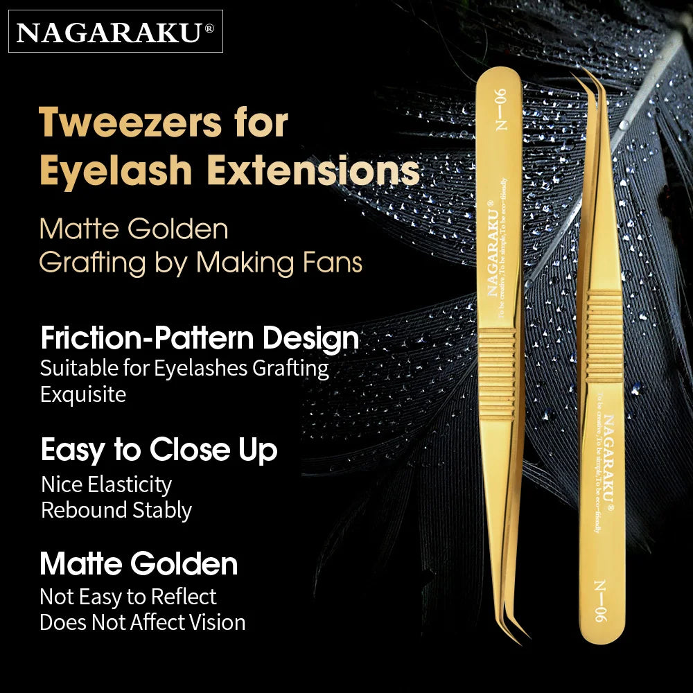 NAGARAKU Stainless Steel Straight Curved Nail Volume Eyelash Accurate Tweezers Nippers Pointed Clip Set Makeup Tools