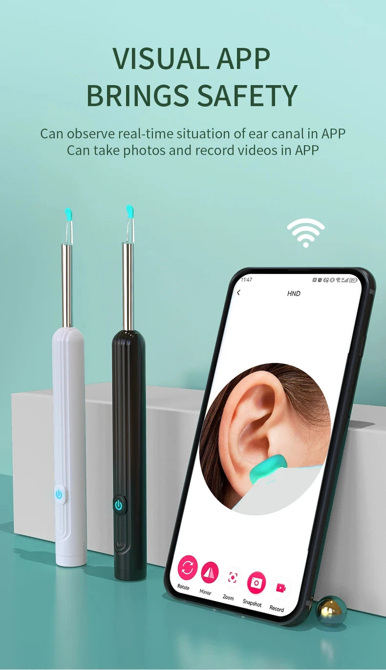 Nettoyant auriculaire visuel intelligent avec caméra, dissolvant de cérumen, otoscope 1080P HD, curette auriculaire, endoscope auriculaire, soins personnels