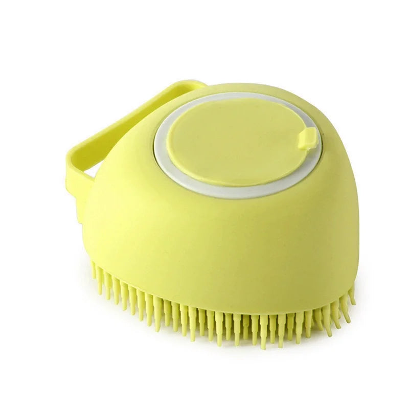 Dog Bathing Brush Pet Massage Brush Shampoo Dispenser Soft Silicone Brush Rubber Bristle for Dogs and Cats Shower Grooming Tool