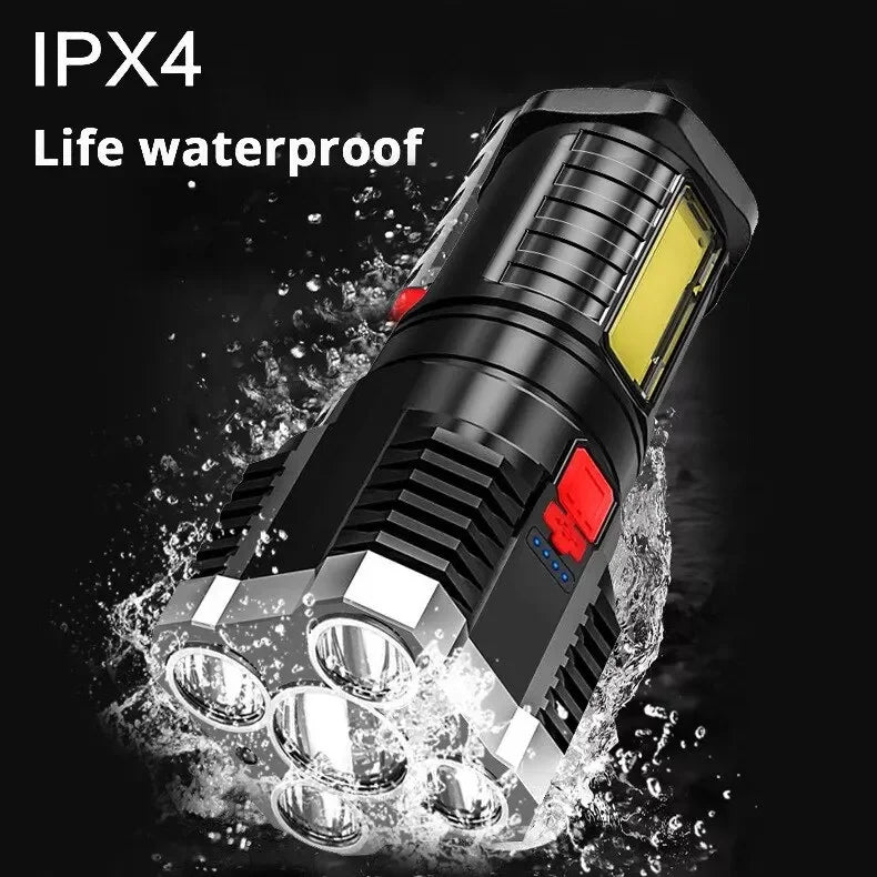 High Power Rechargeable Led Flashlights 7LED Camping Torch With Cob Side Light Lightweight Outdoor Lighting ABS Material