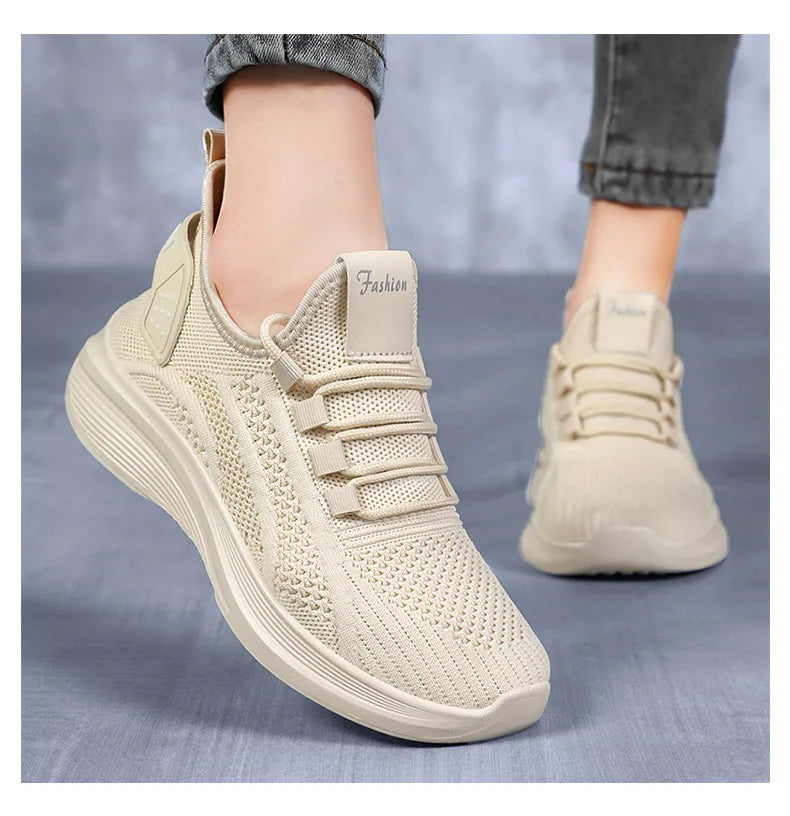 Women Casual Shoes 2025 Hot Sale Breathable Air Mesh Slip-on Female Sock Footwear Outdoor Women Sneakers Thick Bottom Platforms