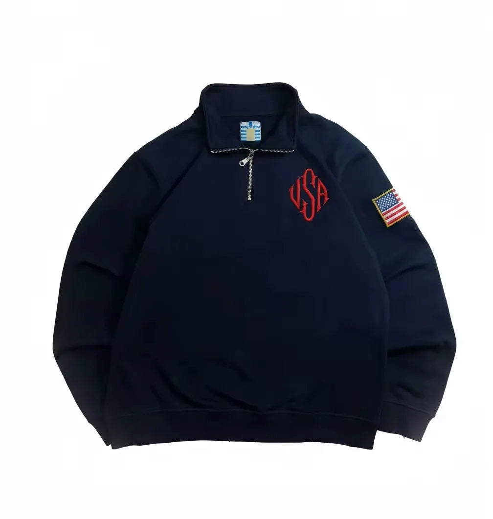 Y2K Retro Quarterzip Pullover Hoodie Embroidery Sweatshirt American Vintage Old Money Casual Streetwear Unisex Oversized Coat