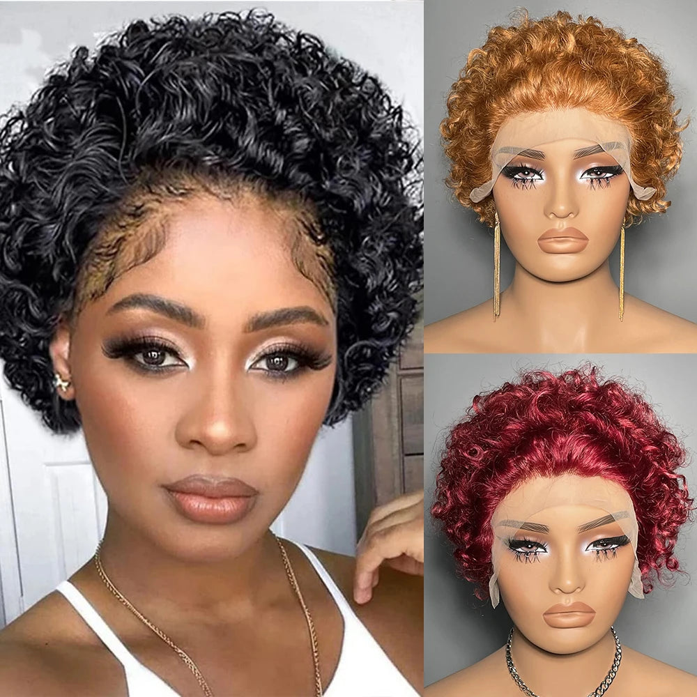 Kurze lockige Perücke Transparente Lace-Front Echthaarperücke Pixie Cut Perücken Brasilianische Wasserwelle Echthaarperücken für Frauen